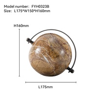 Ornement de globe terrestre en marbre de luxe avec cadre en métal noir, design moderne vert forêt tropicale et marron, accessoire décoratif durable, marque Fashim
