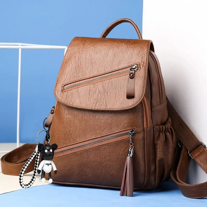 Vintage Taschenbeutel Kunstleder Mehrfachverschluss Clamshell Damen-Rucksäcke hochwertige weiche Schultaschen hohe Kapazität Designer-Reisetaschen