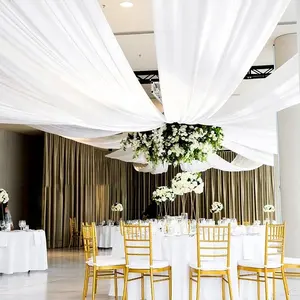 Luxe mariage scène en mousseline de soie tissu drapé toile de fond arc décorations tente plafond Swag rideau suspendu pour mariage événement fête