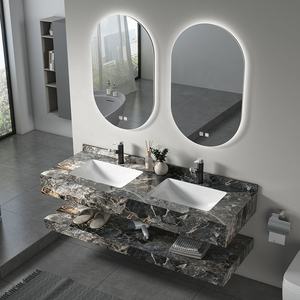 <span class=keywords><strong>Dalle</strong></span> de marbre moderne à double fente sans couture pour évier avec surface brillante Meuble de salle de bain avec lavabo en céramique pour salle de bain d'hôtel - Product Image 2