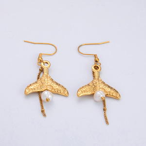 Ensemble collier et boucles d'oreilles en forme d'étoile de mer et de coquillage sur le thème de l'océan, avec perles d'eau douce, plaqué or, bijoux fins pour femmes, à porter au quotidien - Product Image 2