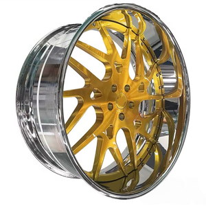 Ruedas y Volante Personalizados de Aleación Forjada, Escalonadas de 20, <span class=keywords><strong>21</strong></span>, 22, 23, 24 y 26 Pulgadas, con Tapa Central Flotante de <span class=keywords><strong>2</strong></span>/3 Piezas, en Oro Cromado - Product Image 2