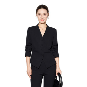 Navy Blue Women's Suit Set Three Quarter Sleeve Anti-Wrinkle Formal Spring <b>Work</b> Uniform - Product Image 5