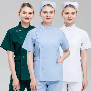 Combinaison de gommage multicolore Uniforme d'infirmière Bouton d'ouverture latérale Pantalon à manches courtes Hôpital Front <span class=keywords><strong>Stage</strong></span> WorkWear Clothes Suit - Product Image 1