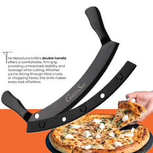 Couteau Mezzaluna à double manche de 12 pouces, coupe-pizza pour une découpe précise, acier inoxydable 18/0 avec finition laser - Product Image 2