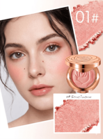 Rubor Mineral de Alta Pigmentación con Logotipo Personalizado al por Mayor, Color Oro Rosa, Espejo Compacto con Brocha, Marca Privada, Vegano, con Relieve 3D de Rosa