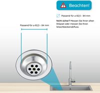 Tapón y Filtro de Desagüe Universal para Fregadero de Cocina, Ajustable en Altura, de Acero Inoxidable Pulido (82 mm)