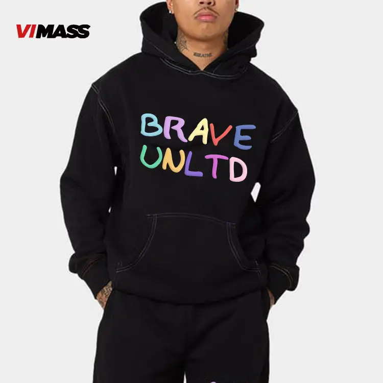 500gsm Mens 3D puff printing hood shirts custom oversize heavyweight hoodie with no string for high quality