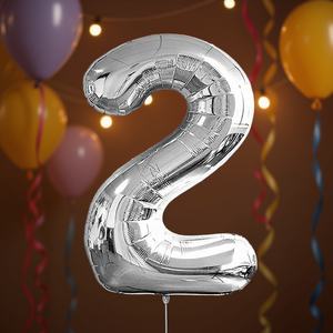 Party Love <b>Silver</b> Number 2 <b>Balloon</b> 80cm Foil Birthday Party Decoration - Product Image 4