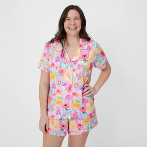 Fabricant ODM, vente en gros, ensemble <span class=keywords><strong>de</strong></span> pyjama en bambou <span class=keywords><strong>pour</strong></span> femmes, manches courtes, été, short, étiquette privée, logo personnalisé, vêtements <span class=keywords><strong>de</strong></span> nuit en deux pièces - Product Image 1