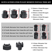 30 pièces Kit de réparation en acier outil d'installation de retrait de poulie d'alternateur pour VW Audi Ford BMW Benz Volvo GM pour véhicules Toyota Buick