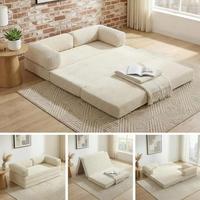 Canapé-lit convertible 5-en-1, pliable en trois parties, sans structure, en velours côtelé, futon, lit pliant Queen, matelas de sol pliable