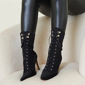 Lace up Short Women <b>Boots</b> Thin High Heel Big Size 43 Fashion American Style <b>Boots</b> High Heel Pointed Toe Sexy - Product Image 1