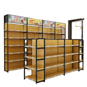 Étagère de supermarché robuste en bois et métal pour magasin de proximité et épicerie - Installation rapide, structure d'étagère solide - Product Image 1