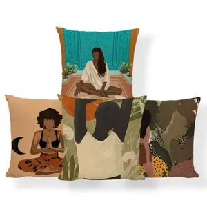 Sarung Bantal Dekorasi Rumah Seni Afrika Hitam Seksi Bantal Lempar Sofa Gadis Hitam Penutup Bantal Desain Wanita Afrika