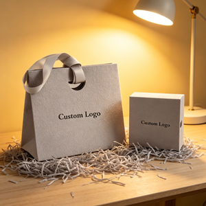 Light <b>Grey</b> Textured Jewelry Box & Gift <b>Bag</b> Set, Custom Logo Jewelry Packaging Box with <b>Tote</b> <b>Bag</b> - Product Image 5