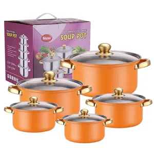 10pcs kitchenware stainless steel casserole induction cookingware set pots cooking pink pot set