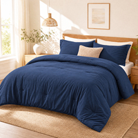 Couette matelassée de luxe en polyester uni avec 2 taies d'oreiller, ensemble 3 pièces, lavée, moelleuse, douce pour la peau, toutes saisons, pour chambre à coucher