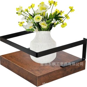 Wooden <b>Floating</b> <b>Shelf</b> <b>Wall</b> Mounted Plant Rack Iron Wood Combination Single Layer Display <b>Shelf</b> For Green Plants - Product Image 5