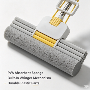 3 Row Sponge Mop Head Rubber Absorbent Roller Hand Free Deep Cleaning Reusable Wet and Dry Floor Cleaning Pad - Product Image 4