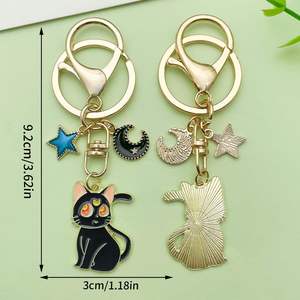 Wholesale Cute Cat Keychain for Women - Alloy Five-Pointed <b>Star</b> & Moon Charm, Fashion Bag Hanger Decor, Bulk Kawaii Gift - Product Image 5