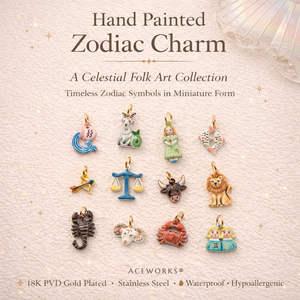 Amuleto del Zodiaco Pintado a Mano |   Colgante de Horóscopo de Acero Inoxidable con Baño de Oro PVD de 18K y Esmalte para Fabricación de Joyas |   Resistente al Agua y Duradero - Product Image 2