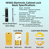 Cerradura RFID para Gabinete HF685SDN de 195 mm de Altura con Llave Impermeable para Casilleros de Centros de Spa y Almacenamiento Personal de Huéspedes