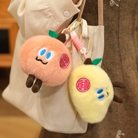 Schattige fruit- en wormenpluche sleutelhangers - zachte gevulde appel-/peer-/sinaasappelpoppen met verwijderbare wormenbedels, Kawaii tasaccessoires