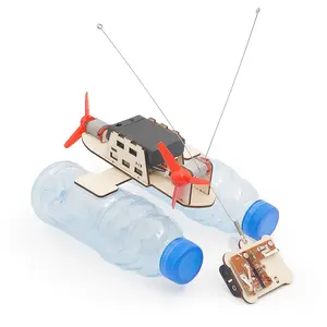 STEM Assembled Wind Turbine Model Boat Wooden Remote Control Boat DIY Science Educational RC Electric Toys Gift