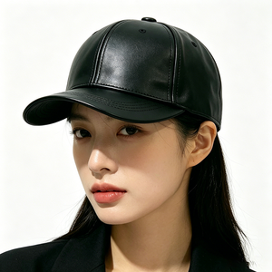 Wholesale Black Leather 6-Panel Baseball <b>Cap</b> Unisex PU Leather Curved Brim Adjustable Letter Streetwear Casual Hats for Unisex - Product Image 1