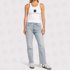 Wholesale Custom Logo Seamless square Collar <strong>Vest</strong> Embroidery LOGO White tank Top Ribbed <strong>with</strong> <strong>Built</strong> <strong>in</strong> <strong>Bra</strong> for Women - Product Image 2