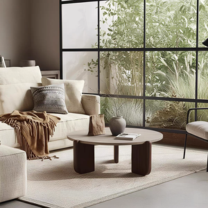 Mesa de Centro Minimalista de Madera Maciza de 60x37 cm, Diseño Tradicional para Espacios Pequeños, para Sala de Estar, Balcón Circular - Product Image 2