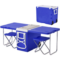 Glacière portable en plastique rigide pour l'extérieur, ensemble de glacière pliable pour le camping avec table et chaises, roues
