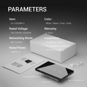 Persegi panjang Triple Smart <span class=keywords><strong>Switch</strong></span> 3 cara tiang tunggal 2.4Ghz Wifi kaca sentuh Smart <span class=keywords><strong>Switch</strong></span> kompatibel dengan netral atau tidak netral - Product Image 4