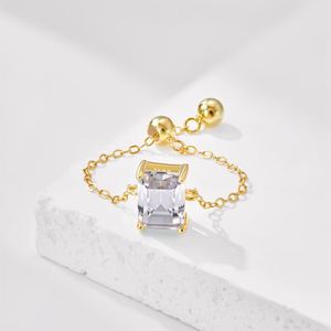 Dylam in Stock No Moq Dainty S925 <b>Silver</b> Rhodium 18K Gold Plated <b>Adjustable</b> Link Chain Rectangle 5A Zirconia Jewelry <b>Rings</b> - Product Image 6