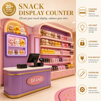 Vitrine d'exposition lumineuse LED personnalisée couleur macaron pour magasin de jouets, mobilier moderne pour centre commercial, taille et forme sur mesure