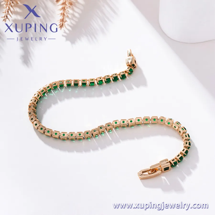Xuping gelang warna emas 18K modis, perhiasan cantik zirkon hijau modis