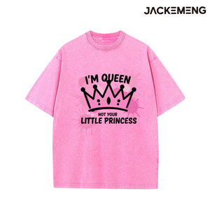 T-shirt en coton oversize délavé avec imprimé « I'm Queen », style streetwear rétro, pour usage quotidien décontracté, vente en gros depuis l'entrepôt américain - Product Image 5