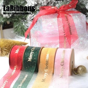 Custom Eco-Friendly Polyester Organza <b>Ribbon</b> Spool-Multi-Length Options Gold Stamp Printed Multi-Color for Gift Wrapping Decor - Product Image 1