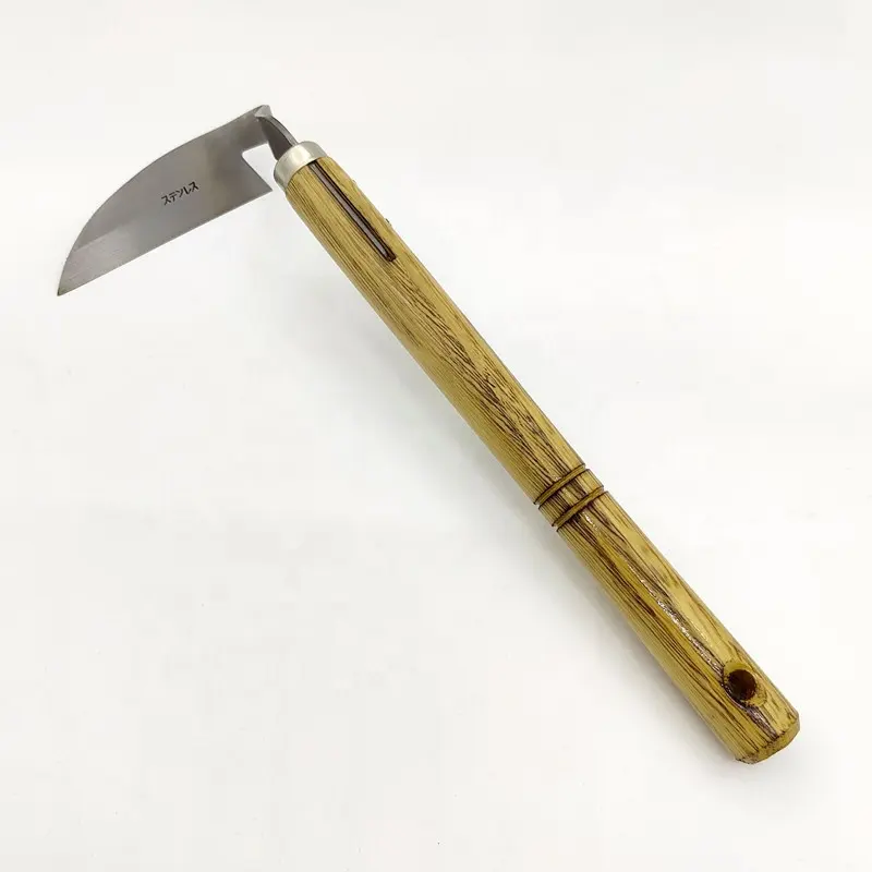 Herramientas de jardinería japonesas para deshierbe, herramienta para quitar malezas, moldura de una pieza de acero inoxidable con mango de madera maciza dura