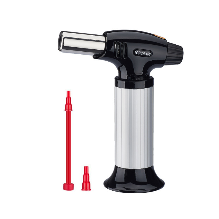 BS400 Refillable Blow Kitchen Butane Torch Lighter Safety Lock and Adjustable Flame Desserts Creme Brulee Baking Culinary Torch