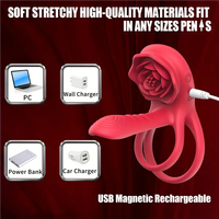 Anillo Vibrador de Pene de Silicona Recargable con Control Remoto Rose, 10 Modos, Retrasa la Eyaculación Masculina, Cinturón de Castidad Masculino, Erección