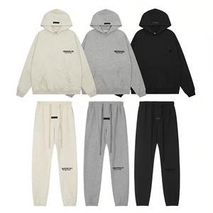 Set Felpa con Cappuccio e Pantaloni della Tuta con Risvolto in Cotone Unisex con Logo ESS, Stile Casual High Street - Product Image 1