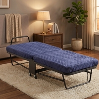 Cadre de lit simple pliable en métal bleu traditionnel personnalisé avec rangement pour salon, chambre, villa, hôtel, mobilier sur mesure