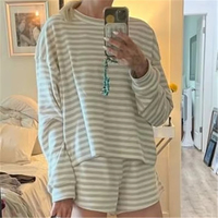 Ensemble décontracté pour femmes, rayé, surdimensionné, pull à manches longues et short, ensemble en tricot 2 pièces, tenue assortie Y2K