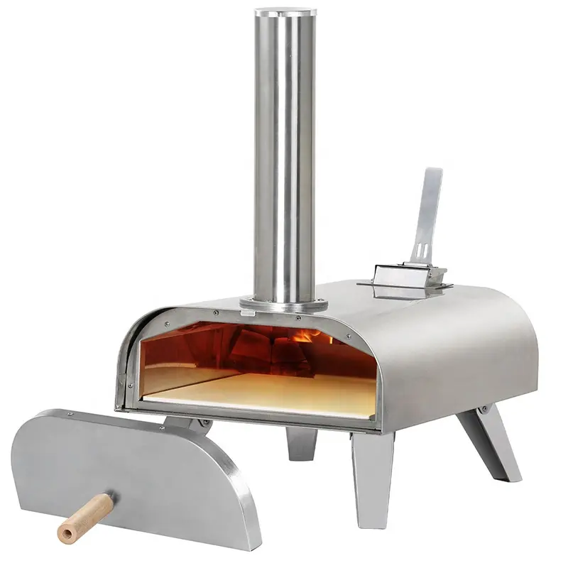 Yeni stil Mini bağlantısız paslanmaz çelik açık odun pelet yanan ateş Dome Pizza fırını ile Pizza taşı