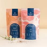 Sachet de thé personnalisé imprimé avec fermeture éclair, résistant à l'humidité, finition mate dépolie, qualité alimentaire, pour l'emballage de marques de thé aux herbes en détail