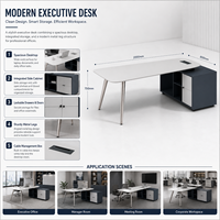 Bureau de direction moderne en forme de L avec rangement latéral |   Bureau de direction de luxe, table de PDG |   Ensemble de meubles de bureau haut de gamme