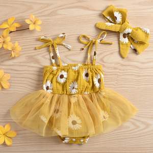 Sommer Neugeborenen Druck Halfter niedlichen Mädchen Mesh Kleid Säugling Sonnenblumen Kleidung Baby Mode Stram pler Hijab - Product Image 3