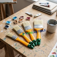 Pinceau à peinture murale WINLASTOOLS de haute qualité, personnalisable, avec manche en plastique jaune et poils naturels, garantie 3 ans pour le bricolage et l'industrie